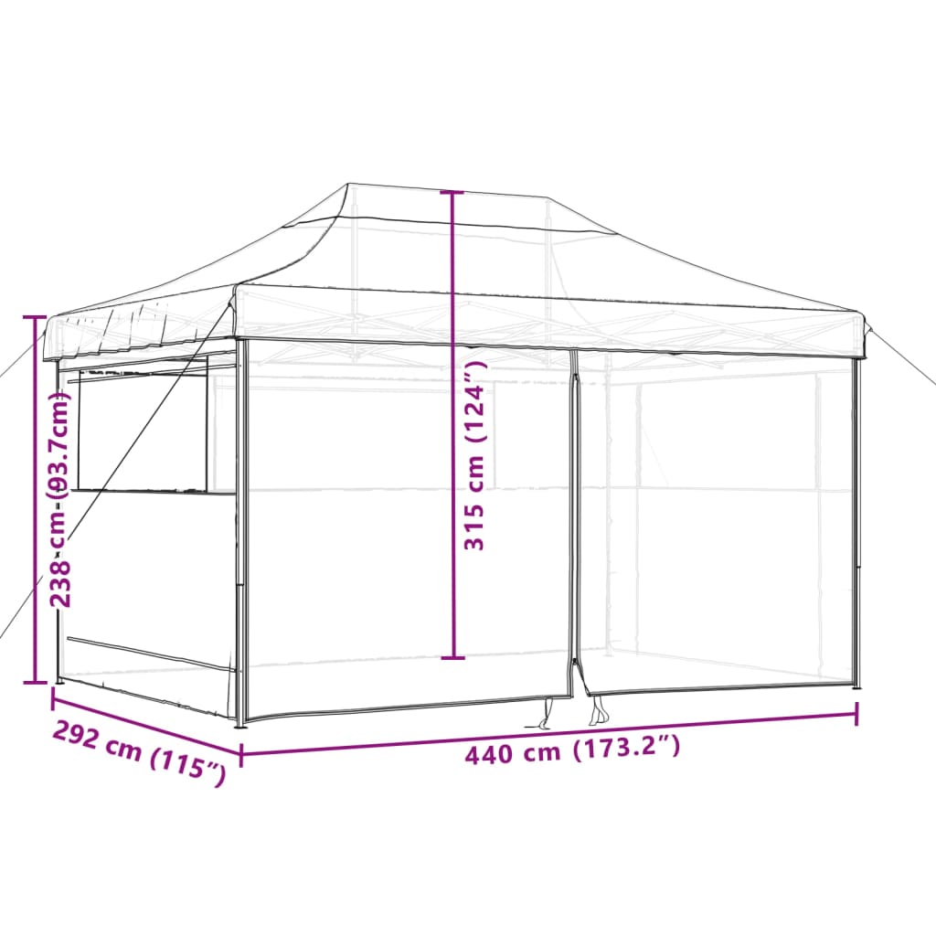 vidaXL Tente de réception pliable escamotable 4 parois latérales noir
