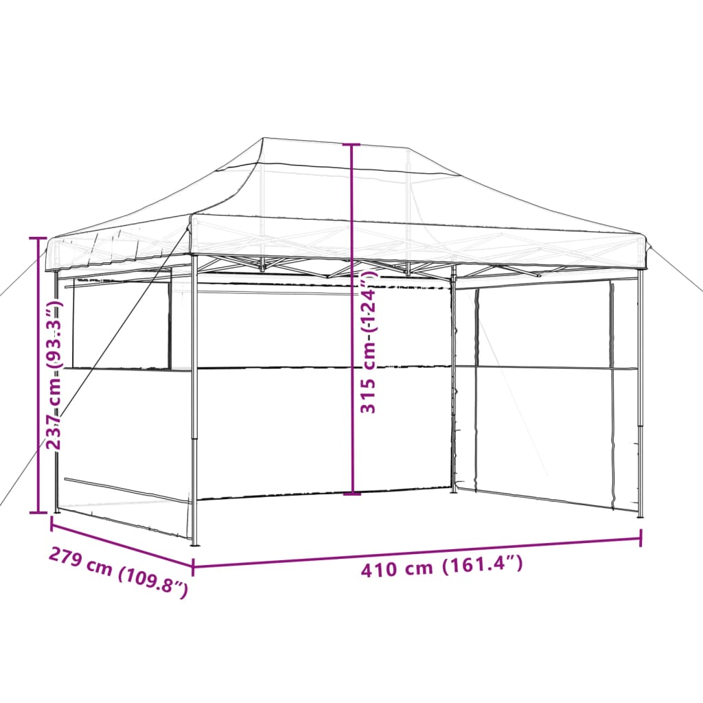 vidaXL Tente de réception pliable escamotable 3 parois latérales vert