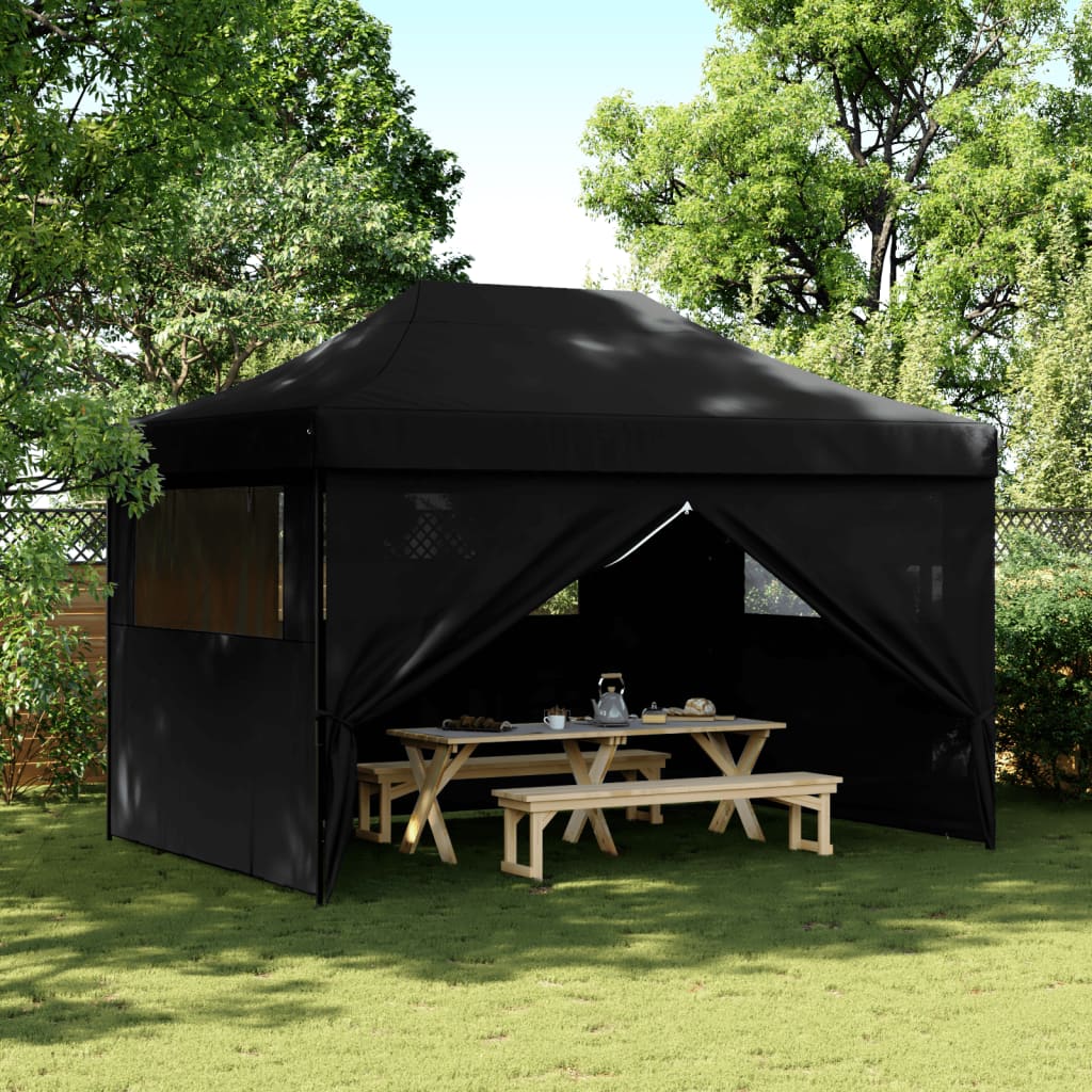 vidaXL Tente de réception pliable escamotable 4 parois latérales noir