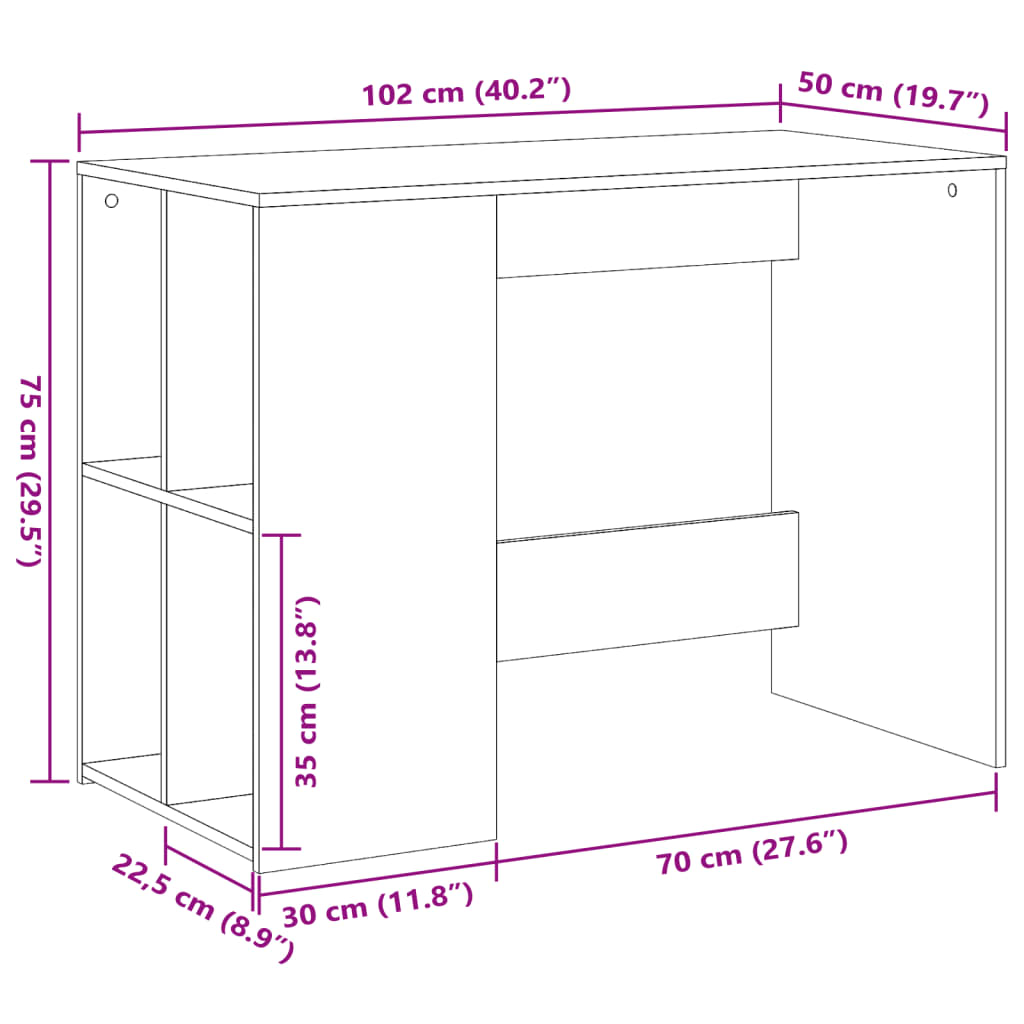 vidaXL Bureau noir 102x50x75 cm bois d'ingénierie