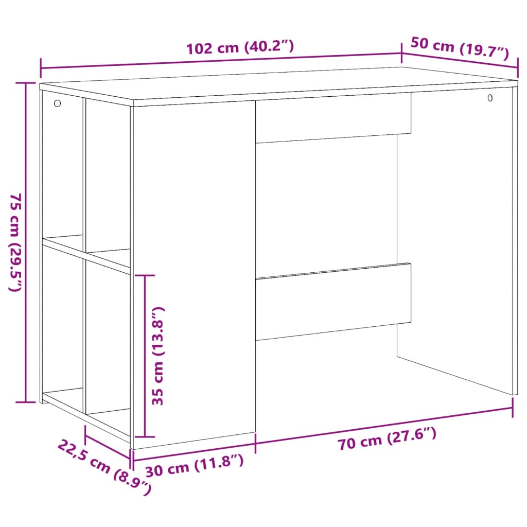 vidaXL Bureau chêne fumé 102x50x75 cm bois d'ingénierie