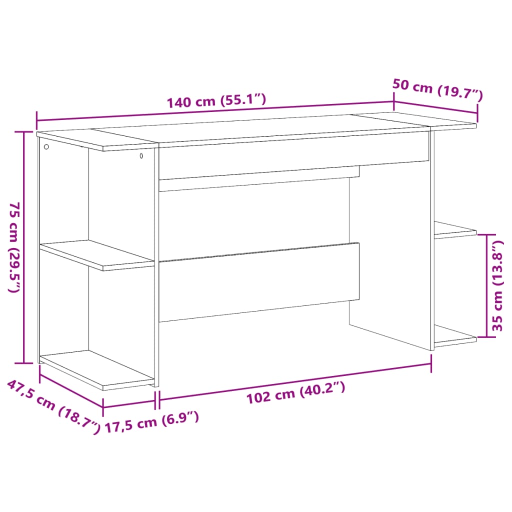 vidaXL Bureau chêne sonoma 140x50x75 cm bois d'ingénierie