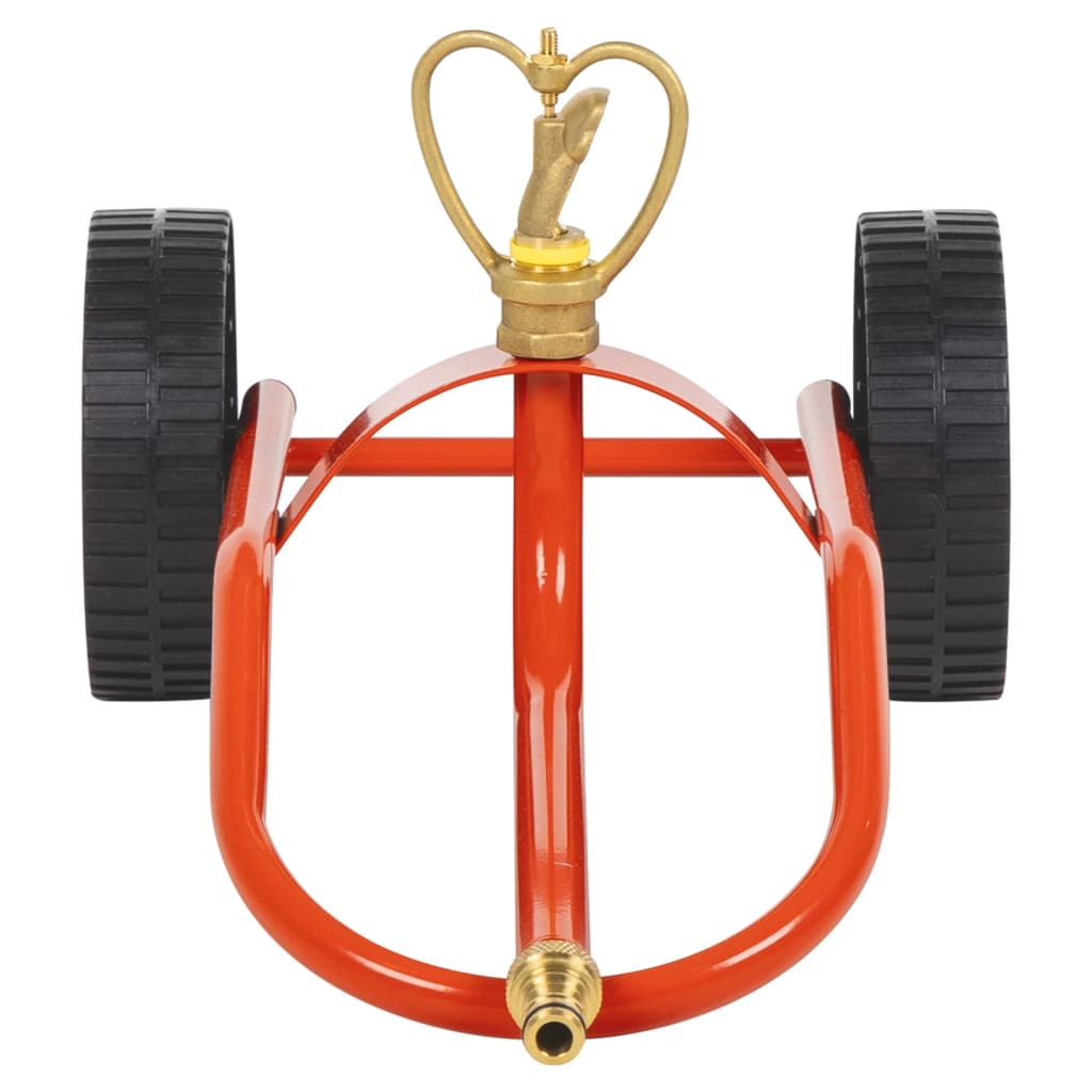 vidaXL Traîneau d’arrosage sur roues avec tête rotative en acier rouge