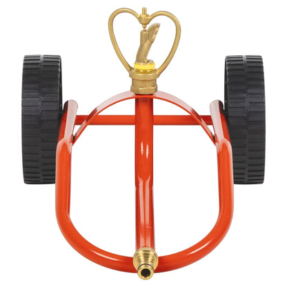 vidaXL Traîneau d’arrosage sur roues avec tête rotative en acier rouge