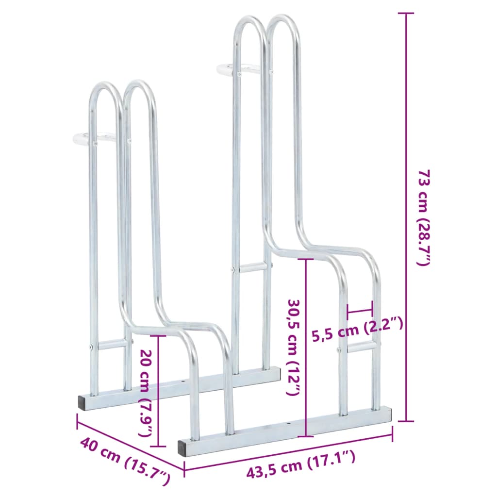 vidaXL Support de vélo au sol autoportant pour 2 vélos acier galvanisé