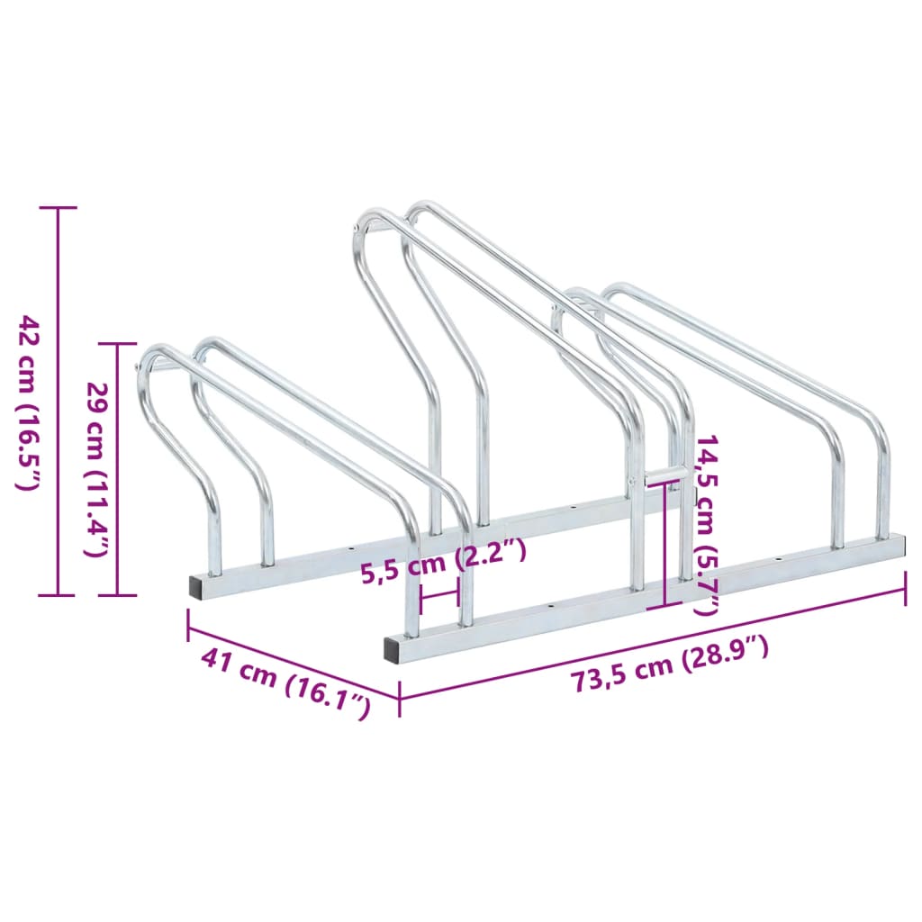 vidaXL Support de vélo au sol autoportant pour 3 vélos acier galvanisé