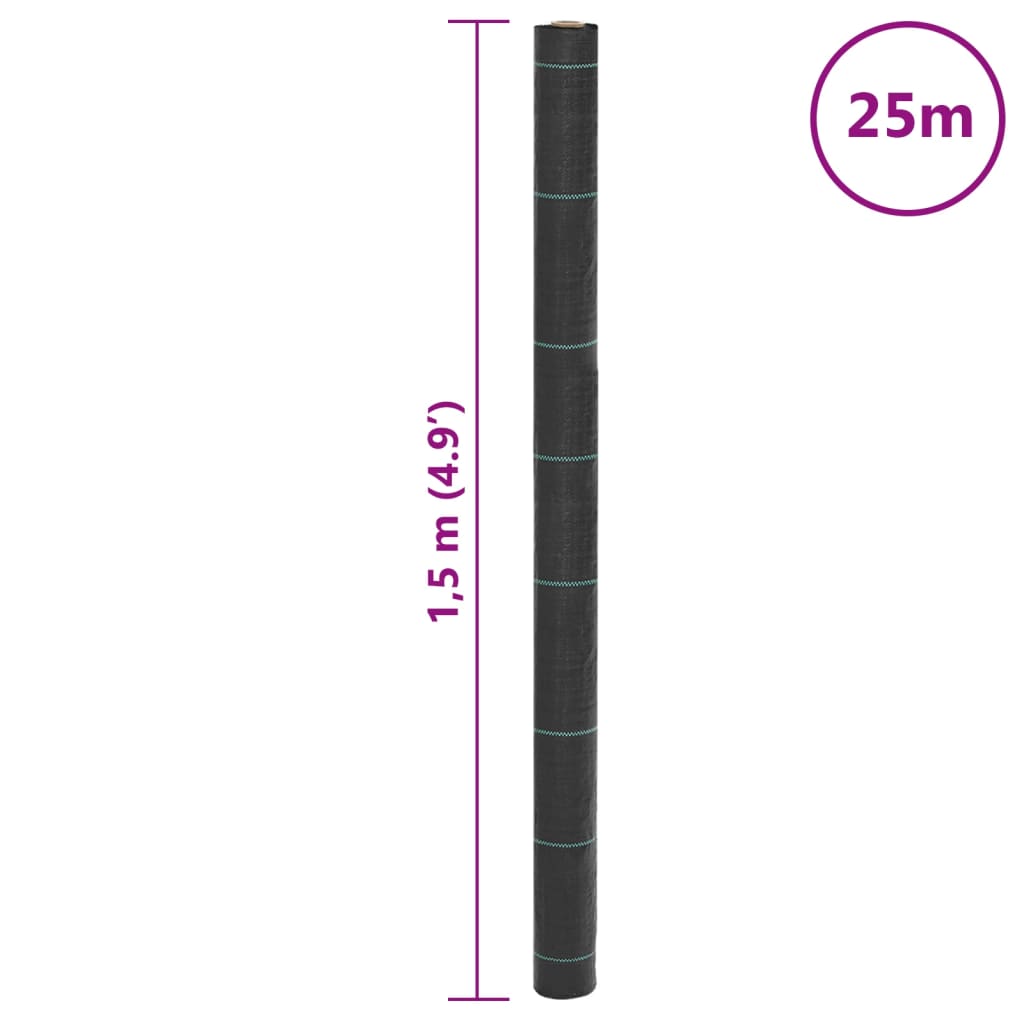vidaXL Membrane anti-mauvaises herbes noir 1,5x25 m PP
