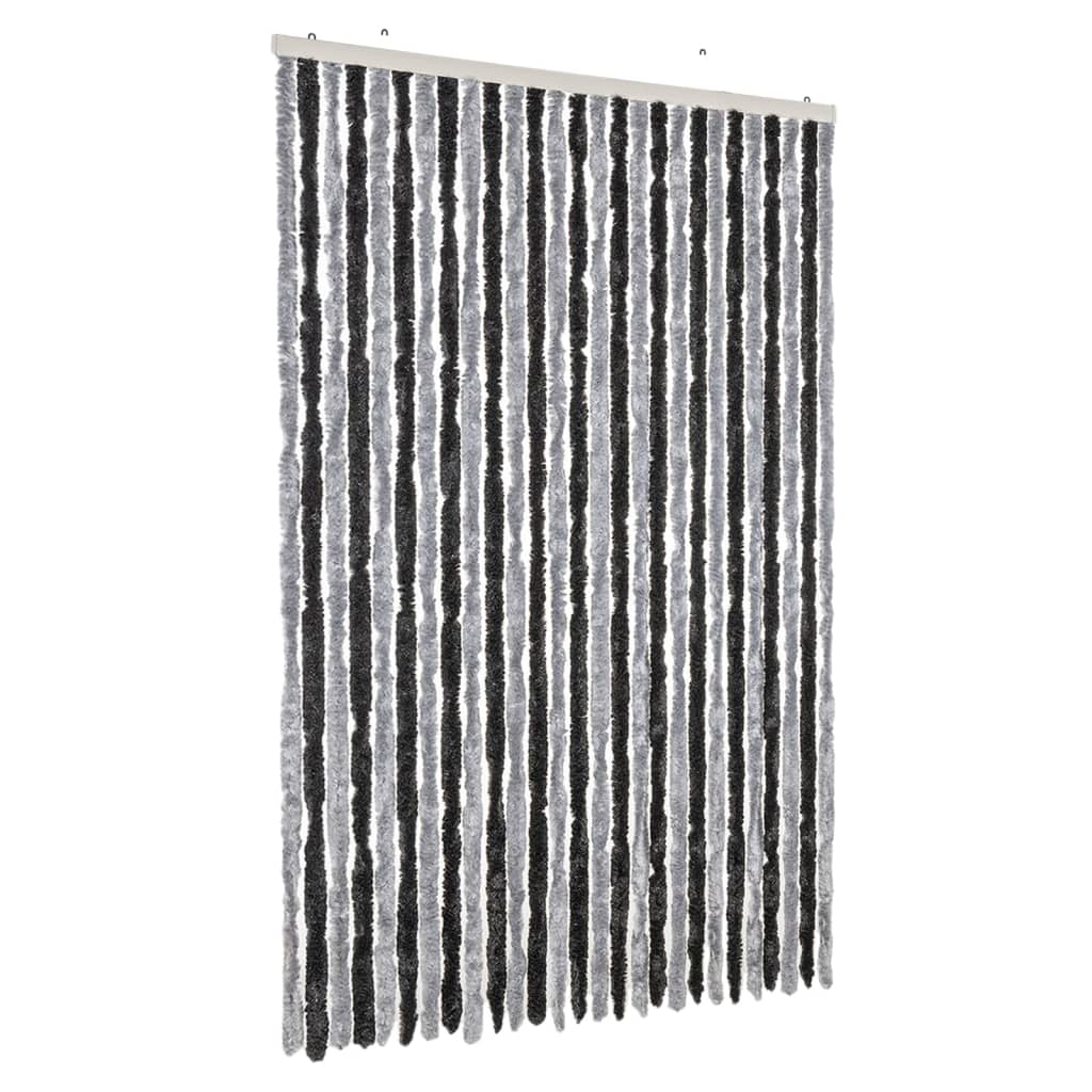 vidaXL Rideau anti-mouches gris et noir 118x220 cm chenille