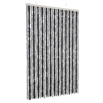 vidaXL Rideau anti-mouches gris et noir 118x220 cm chenille