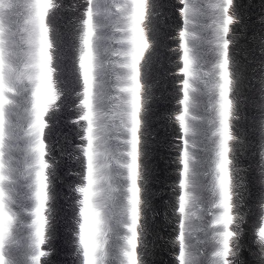 vidaXL Rideau anti-mouches gris et noir 118x220 cm chenille
