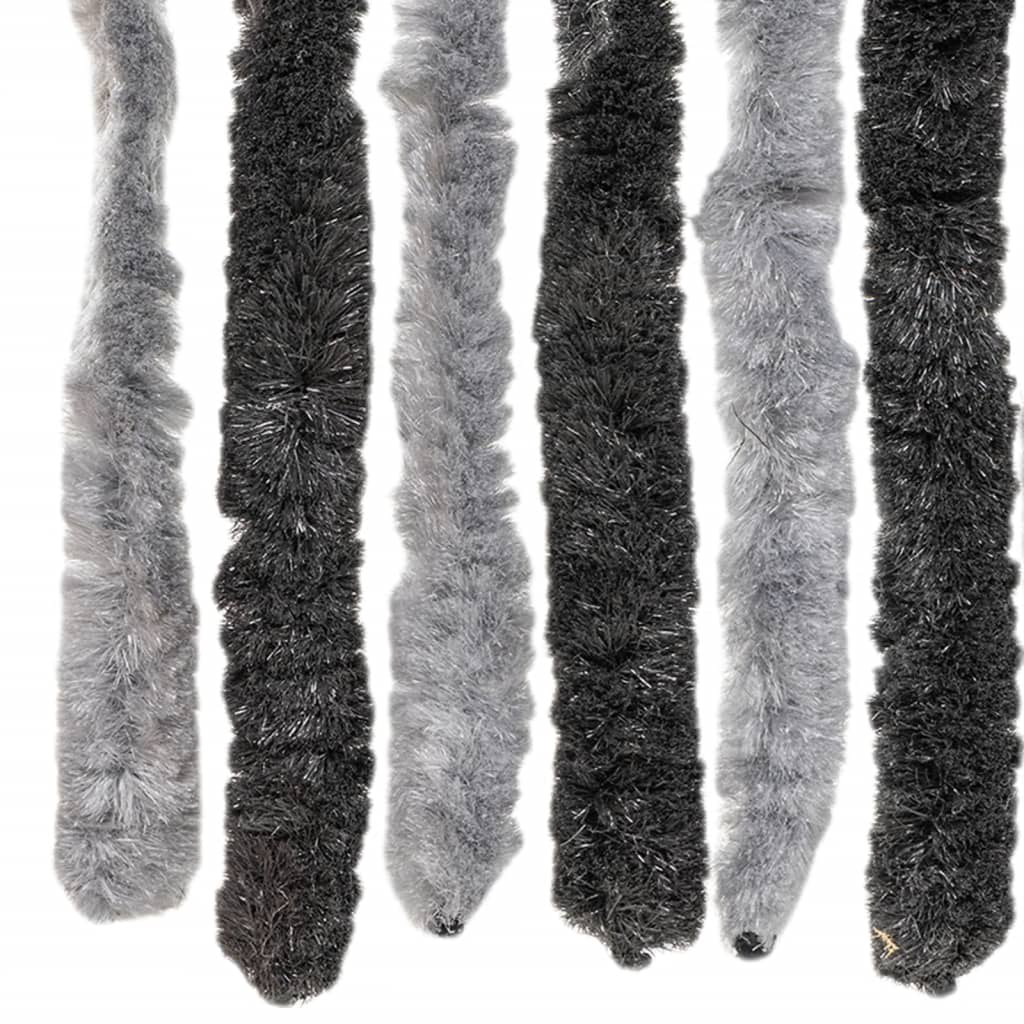 vidaXL Rideau anti-mouches gris et noir 118x220 cm chenille