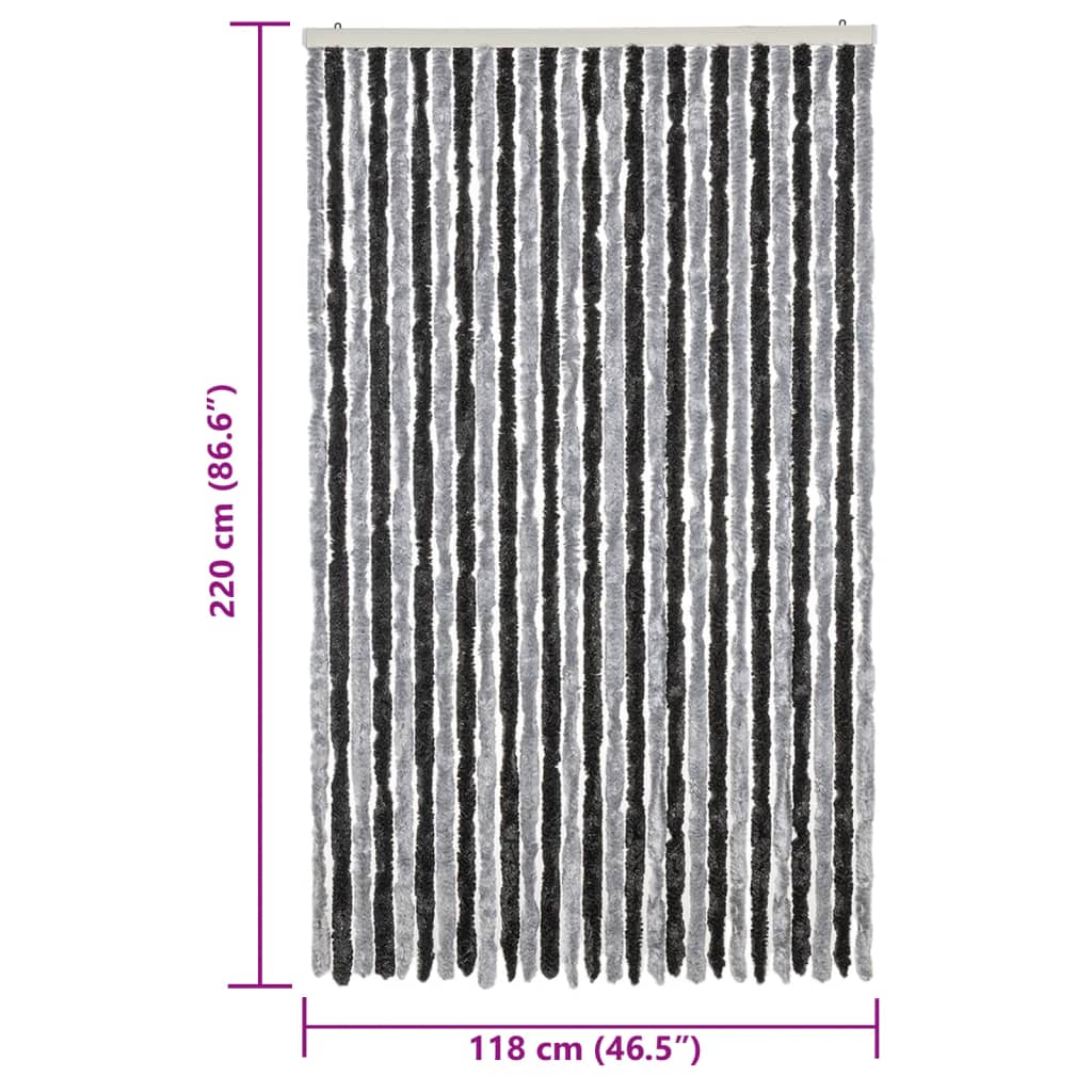 vidaXL Rideau anti-mouches gris et noir 118x220 cm chenille