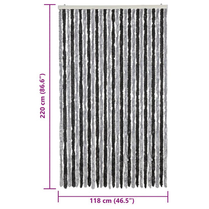 vidaXL Rideau anti-mouches gris et noir 118x220 cm chenille