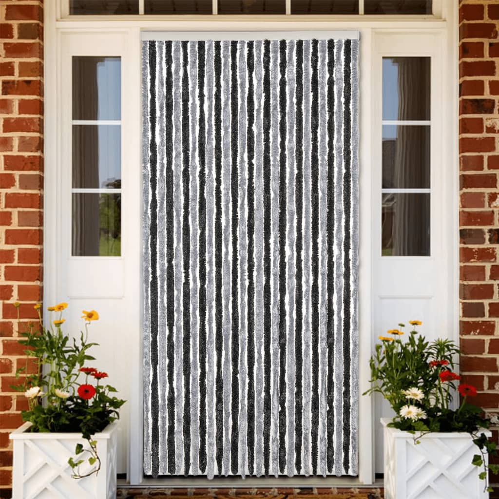 vidaXL Rideau anti-mouches gris et noir 118x220 cm chenille