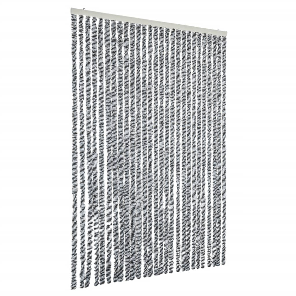 vidaXL Rideau anti-mouches gris et noir et blanc 118x220 cm chenille
