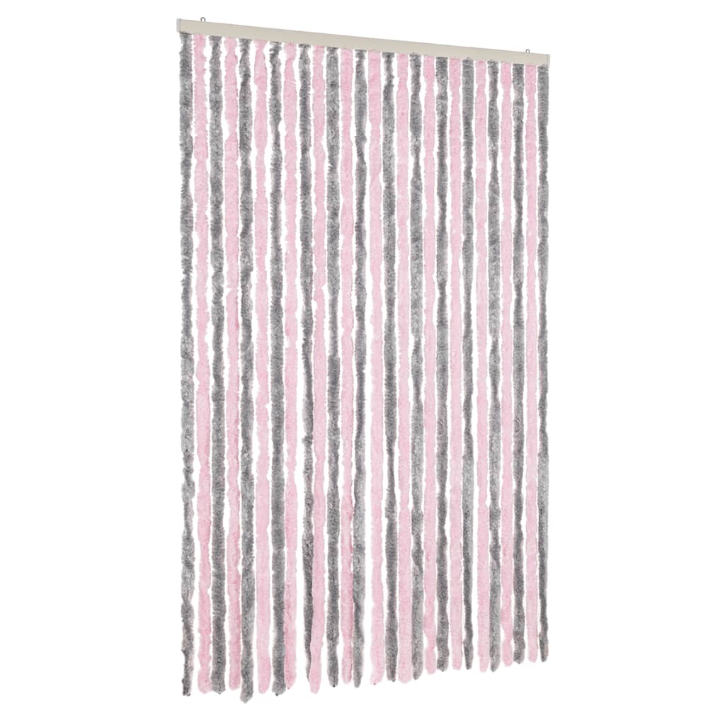 vidaXL Rideau anti-mouches gris argenté et rose 118x220 cm chenille