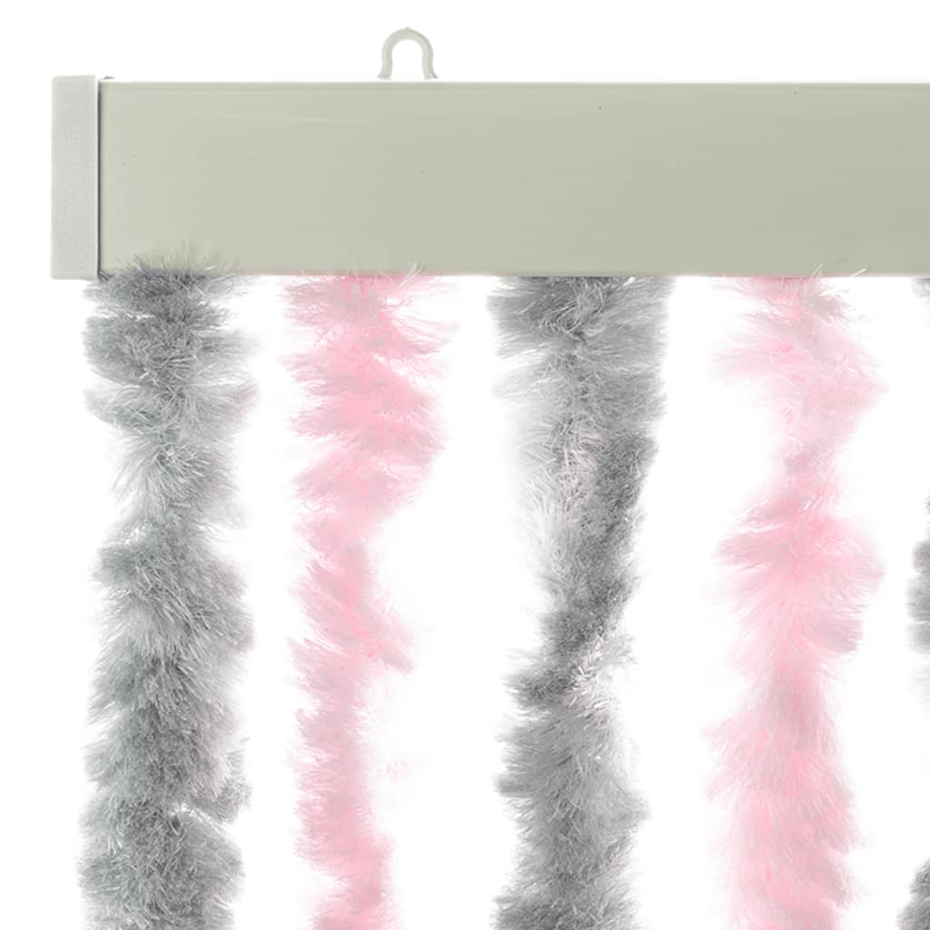 vidaXL Rideau anti-mouches gris argenté et rose 118x220 cm chenille