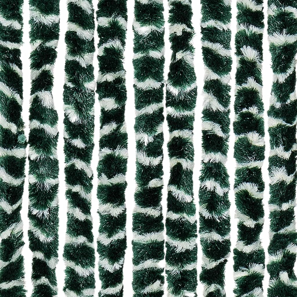 vidaXL Rideau anti-mouches vert et blanc 118x220 cm chenille