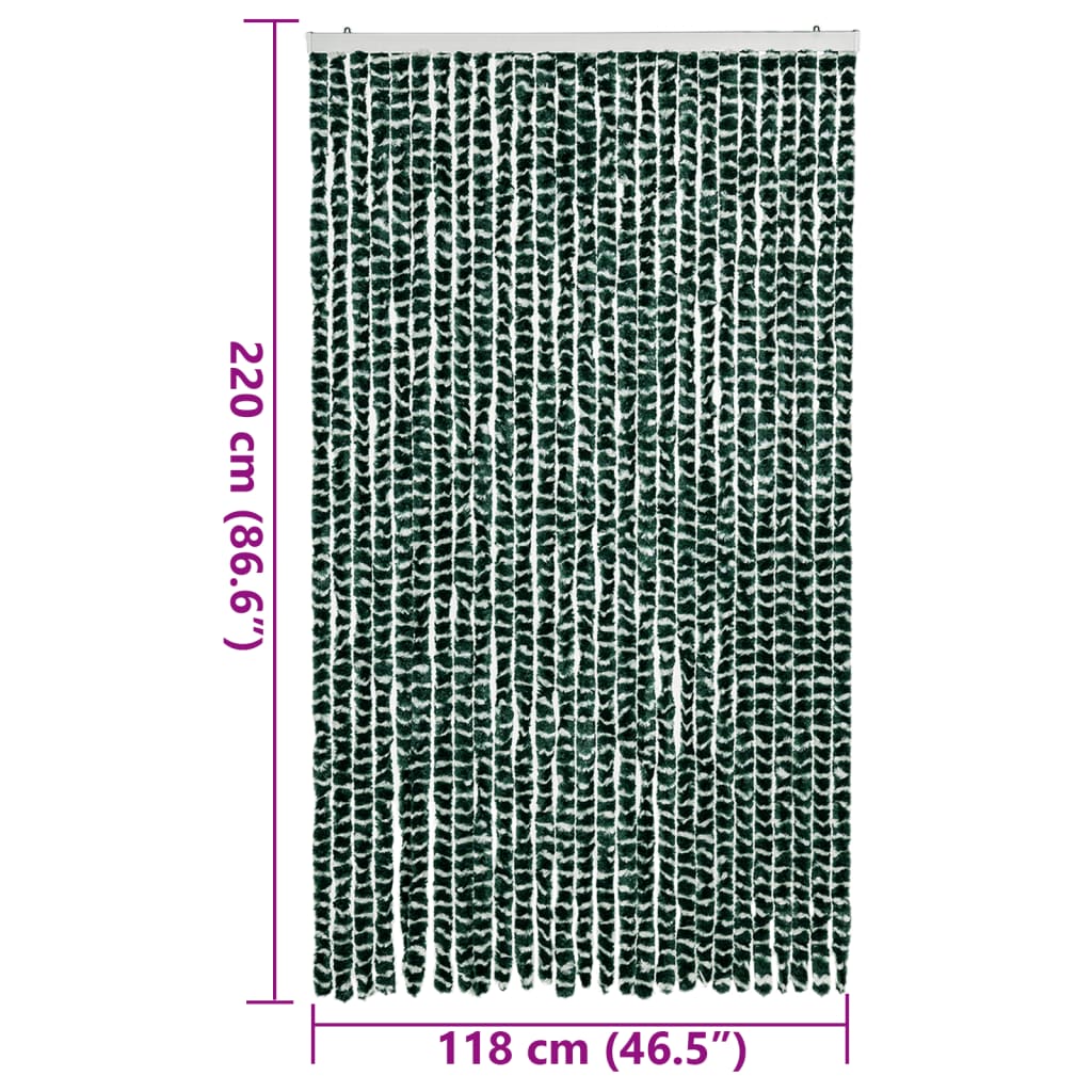 vidaXL Rideau anti-mouches vert et blanc 118x220 cm chenille