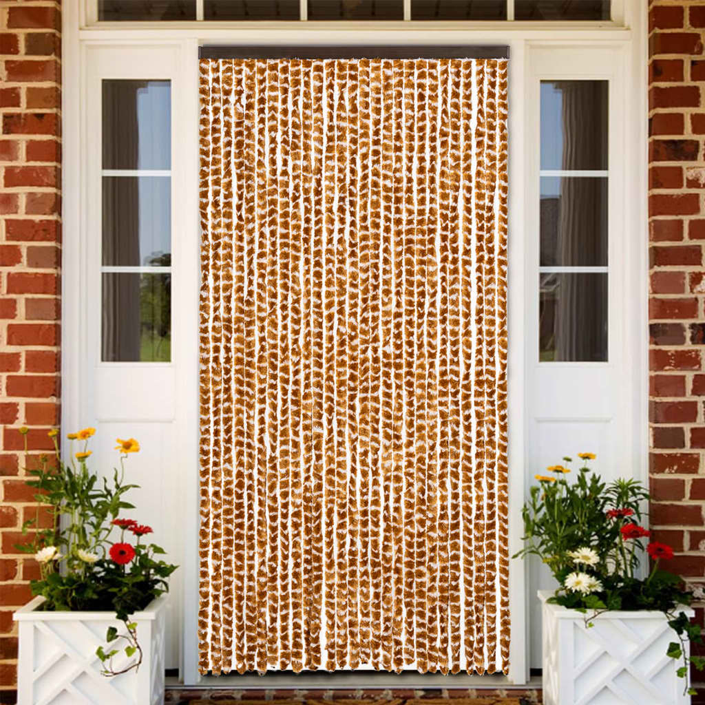 vidaXL Rideau anti-mouches ocre et blanc 118x220 cm chenille