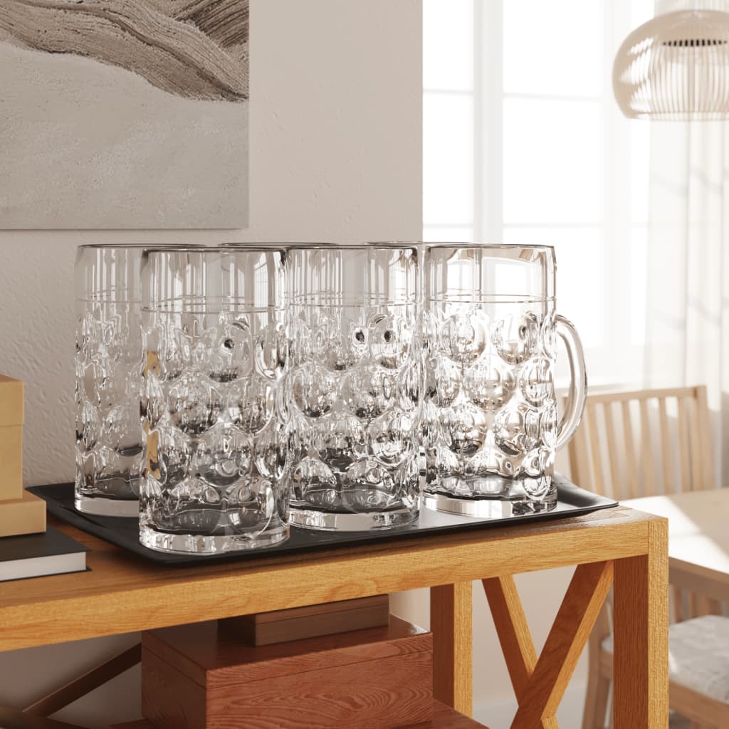vidaXL Chopes à bière avec poignée en verre 6 pcs 1000 ml