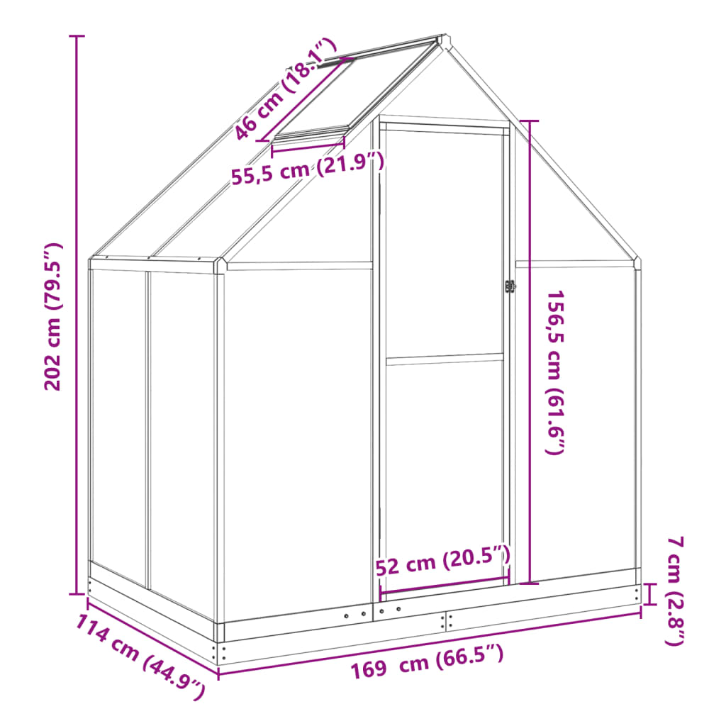 vidaXL Serre avec cadre de base argenté 169x114x202 cm aluminium