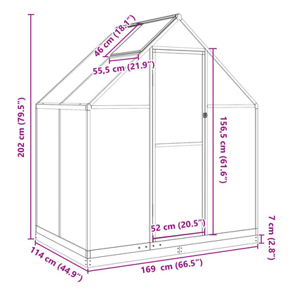 vidaXL Serre avec cadre de base argenté 169x114x202 cm aluminium