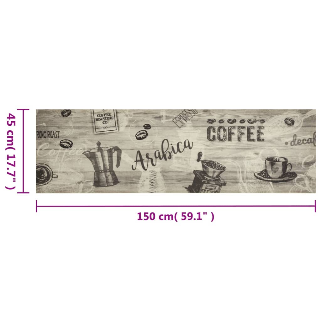 vidaXL Tapis de cuisine lavable imprimé café gris 45x150 cm velours