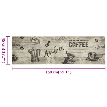 vidaXL Tapis de cuisine lavable imprimé café gris 45x150 cm velours