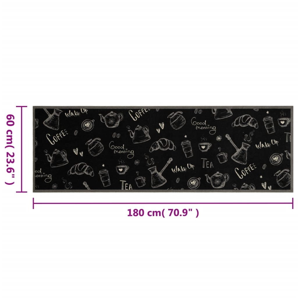 vidaXL Tapis de cuisine lavable imprimé Morning noir 60x180 cm velours