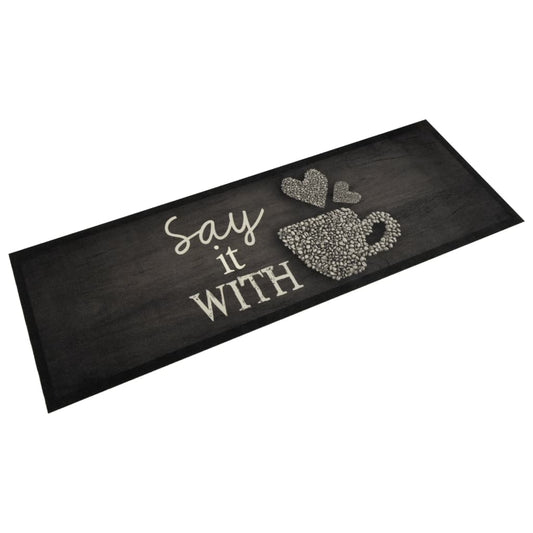 vidaXL Tapis de cuisine lavable imprimé tasse noir 60x180 cm velours