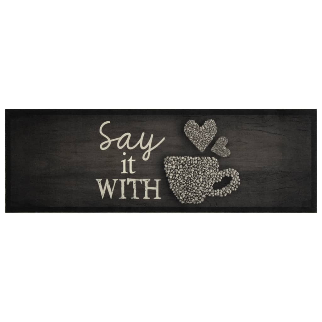 vidaXL Tapis de cuisine lavable imprimé tasse noir 60x180 cm velours