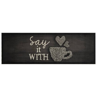 vidaXL Tapis de cuisine lavable imprimé tasse noir 60x180 cm velours