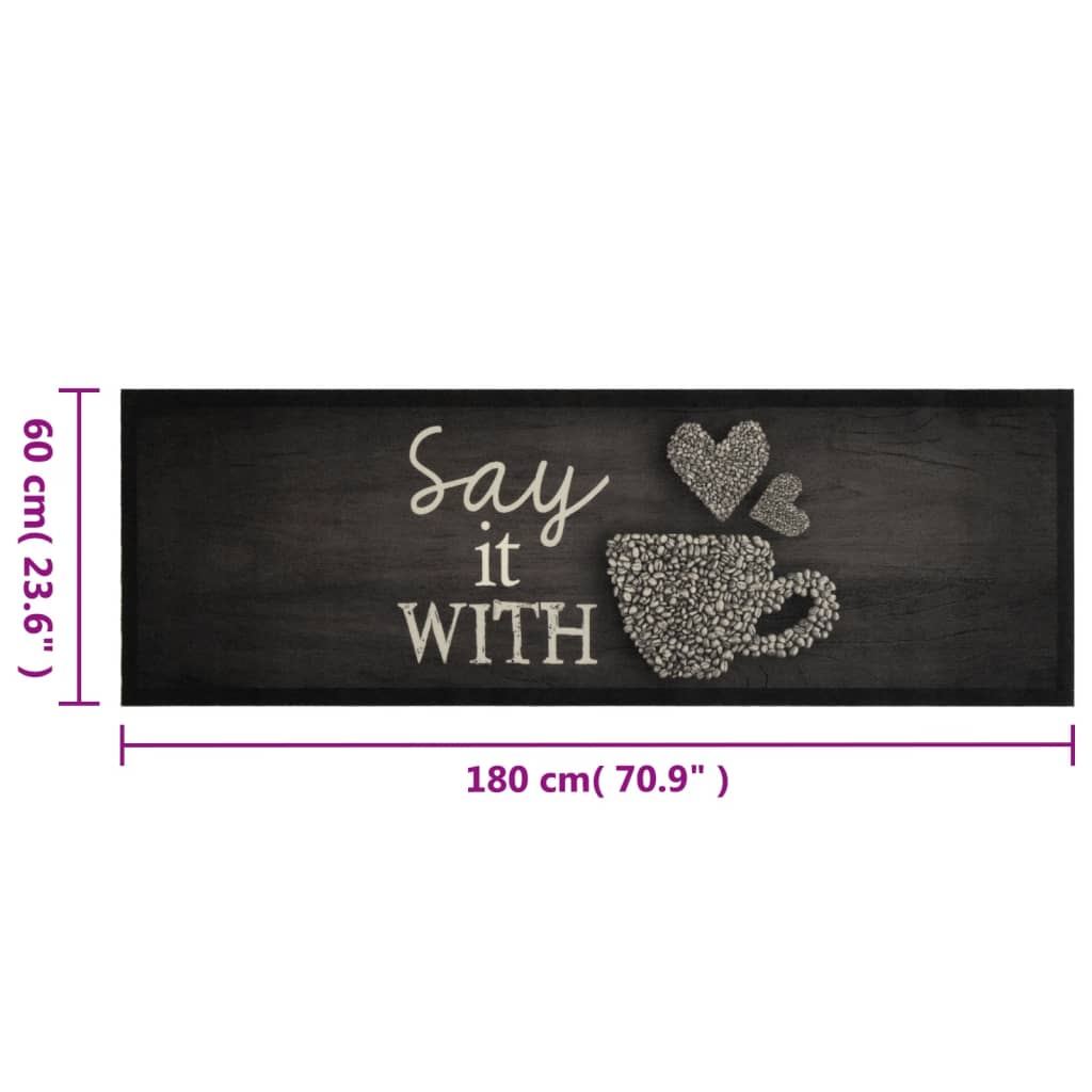 vidaXL Tapis de cuisine lavable imprimé tasse noir 60x180 cm velours