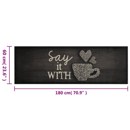 vidaXL Tapis de cuisine lavable imprimé tasse noir 60x180 cm velours