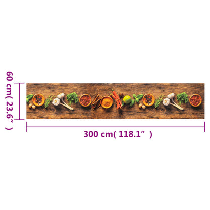 vidaXL Tapis de cuisine lavable impression d'épices 60x300 cm velours