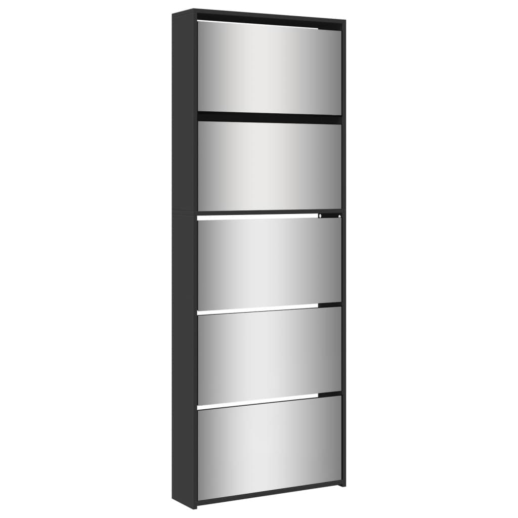 vidaXL Armoire à chaussures avec miroir 5 niveaux noir 63x17x169,5 cm