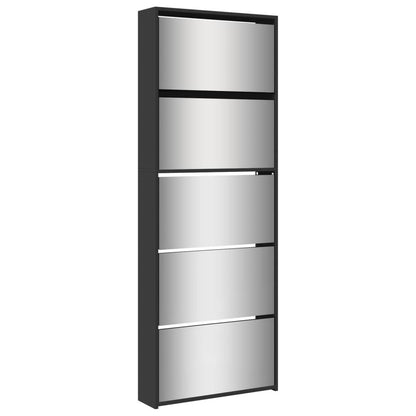 vidaXL Armoire à chaussures avec miroir 5 niveaux noir 63x17x169,5 cm