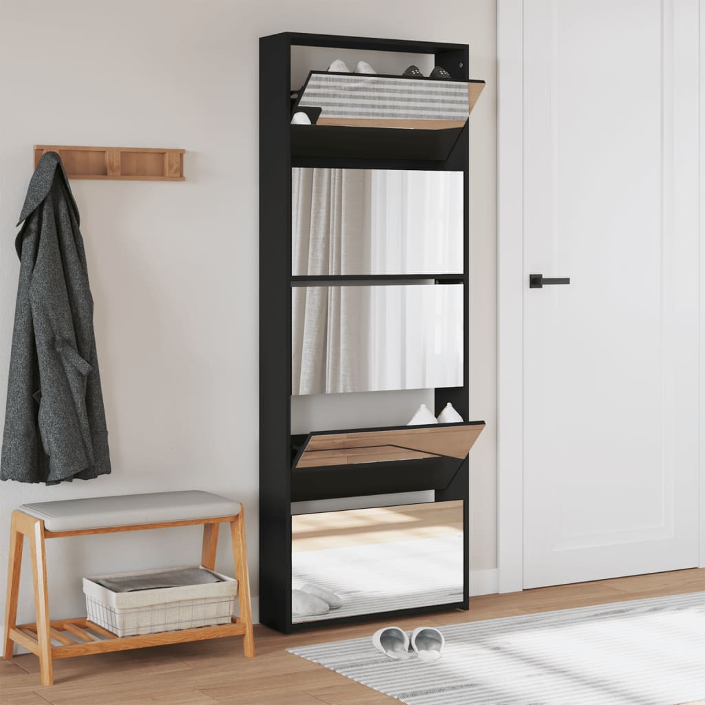 vidaXL Armoire à chaussures avec miroir 5 niveaux noir 63x17x169,5 cm