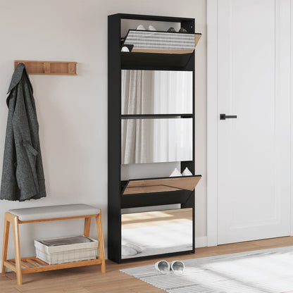 vidaXL Armoire à chaussures avec miroir 5 niveaux noir 63x17x169,5 cm