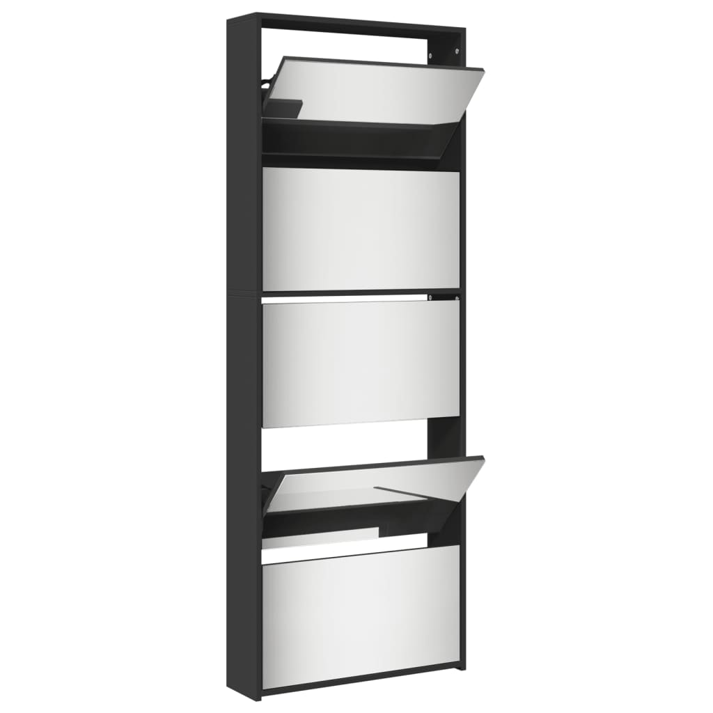 vidaXL Armoire à chaussures avec miroir 5 niveaux noir 63x17x169,5 cm