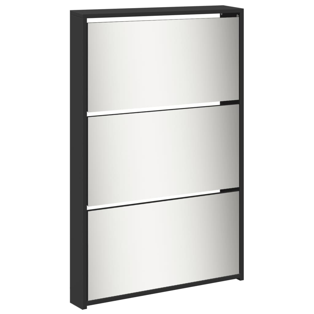 vidaXL Armoire à chaussures avec miroir 5 niveaux noir 63x17x169,5 cm