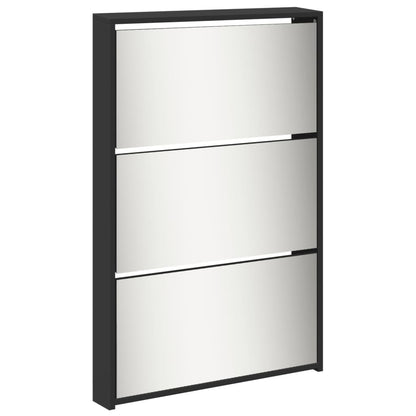 vidaXL Armoire à chaussures avec miroir 5 niveaux noir 63x17x169,5 cm