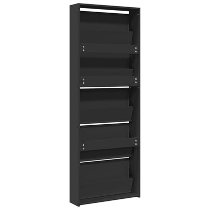 vidaXL Armoire à chaussures avec miroir 5 niveaux noir 63x17x169,5 cm