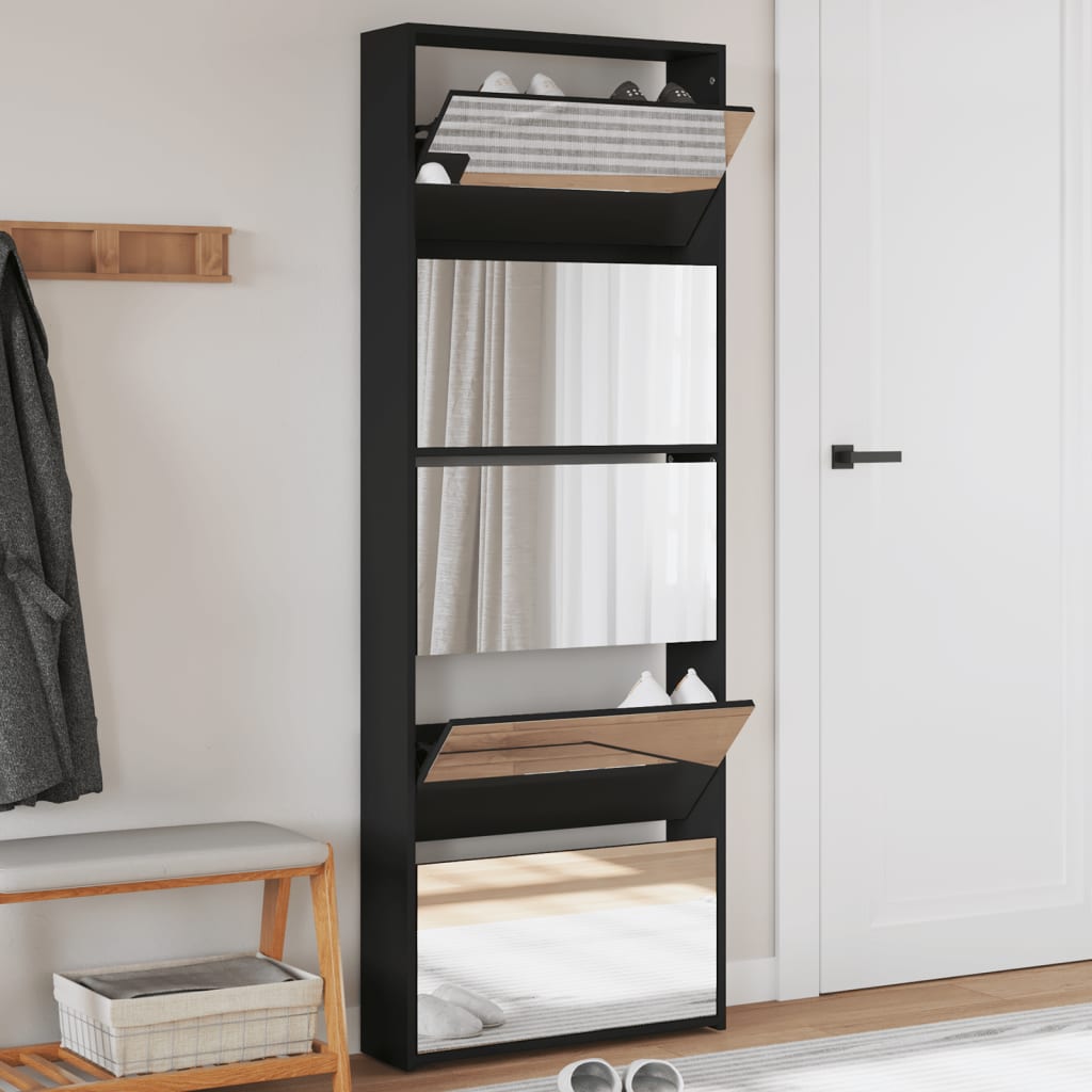 vidaXL Armoire à chaussures avec miroir 5 niveaux noir 63x17x169,5 cm