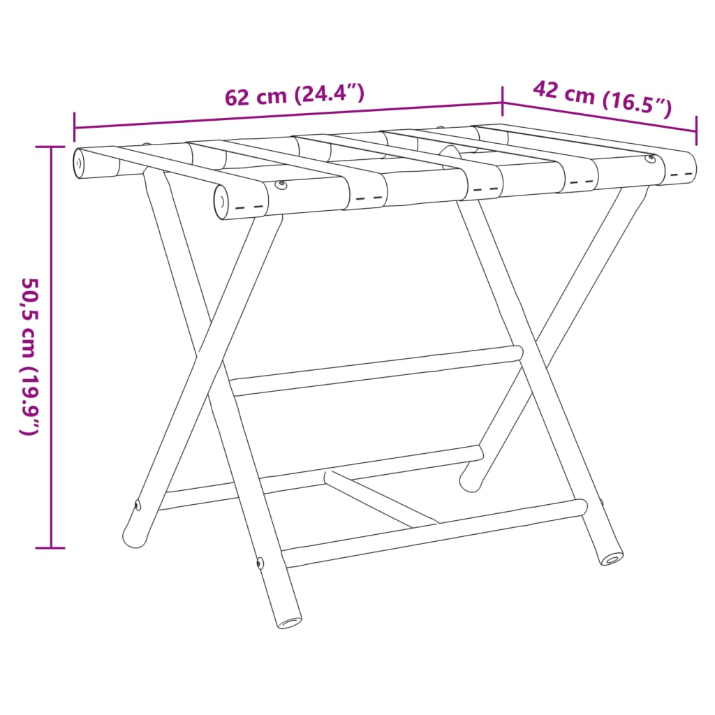 vidaXL Porte-bagages pliant 62x42x50,5 cm bambou