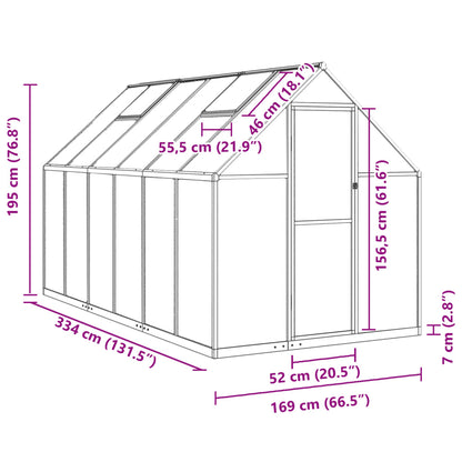vidaXL Serre avec cadre de base argenté 334x169x195 cm aluminium