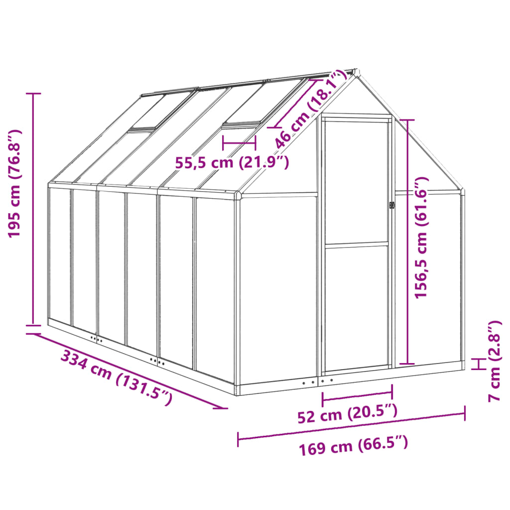 vidaXL Serre avec cadre de base anthracite 334x169x195 cm aluminium