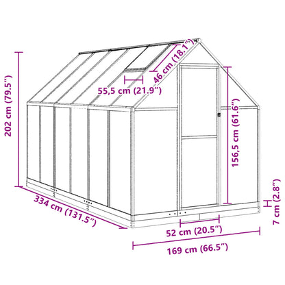 vidaXL Serre avec cadre de base argenté 334x169x202 cm aluminium