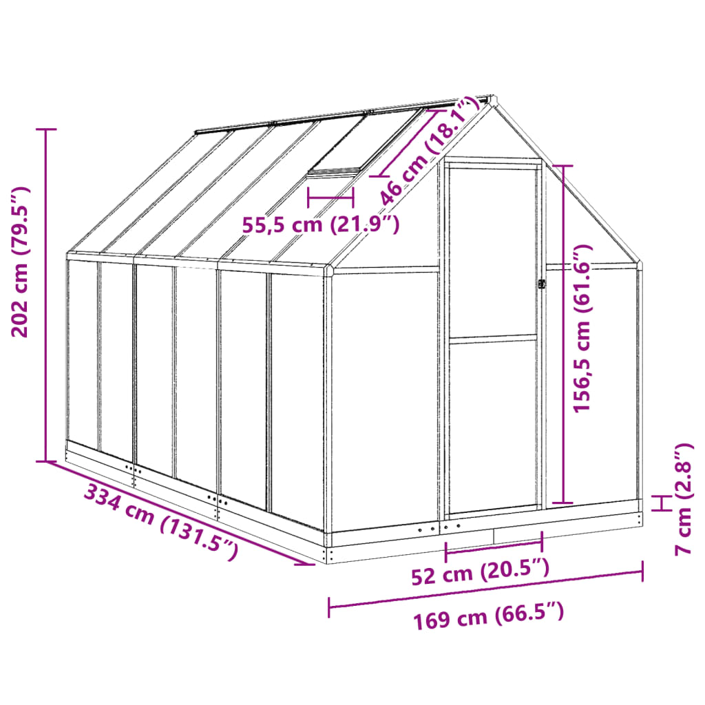 vidaXL Serre avec cadre de base vert 334x169x202 cm aluminium